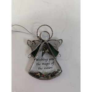 Angel Xmas Ornament Stained Glass Silvertone Rejorce in the Season Decor 3,1/4"